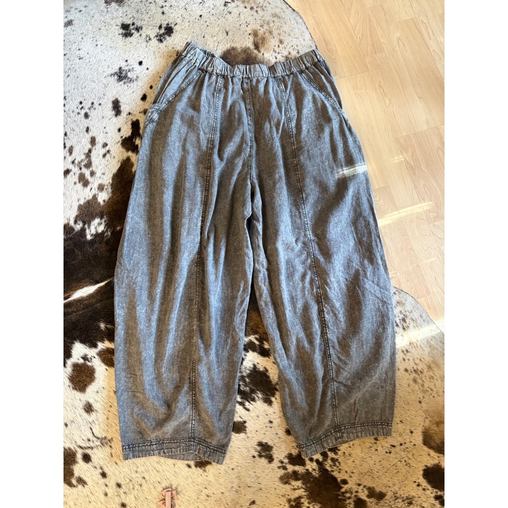FREE PEOPLE High Road Pull On Linen Blend Barrel Pants Size Large Acid Wash - Picture 9 of 9